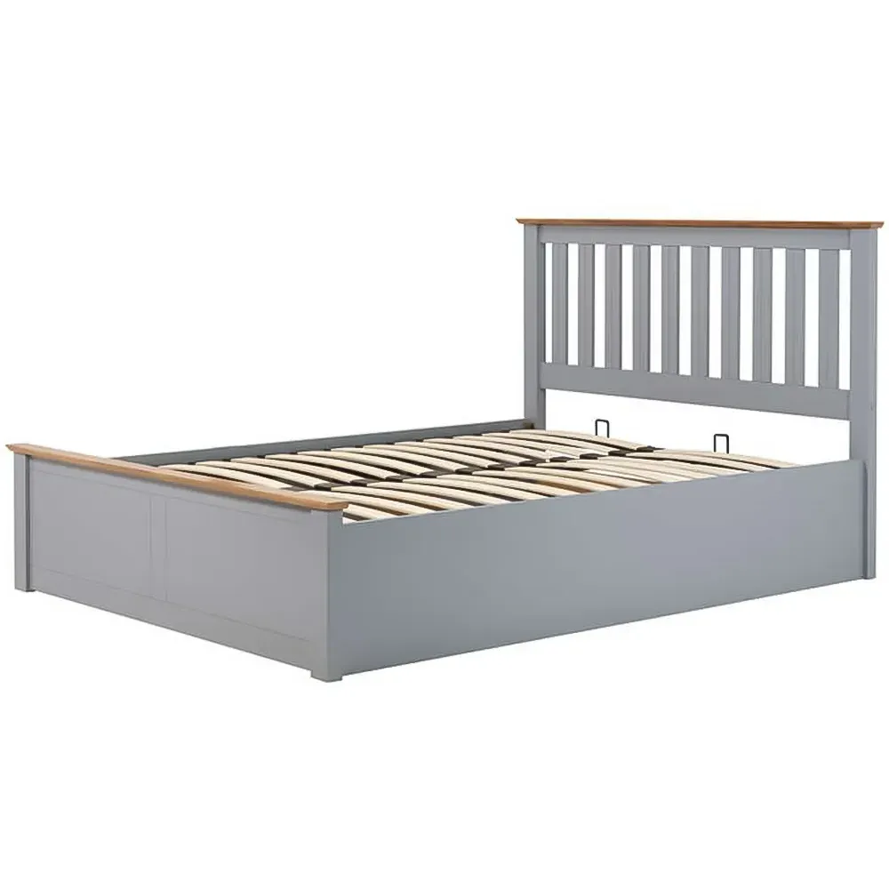 Phoenix King Size Ottoman Bed with Storage - Grey, Rubberwood