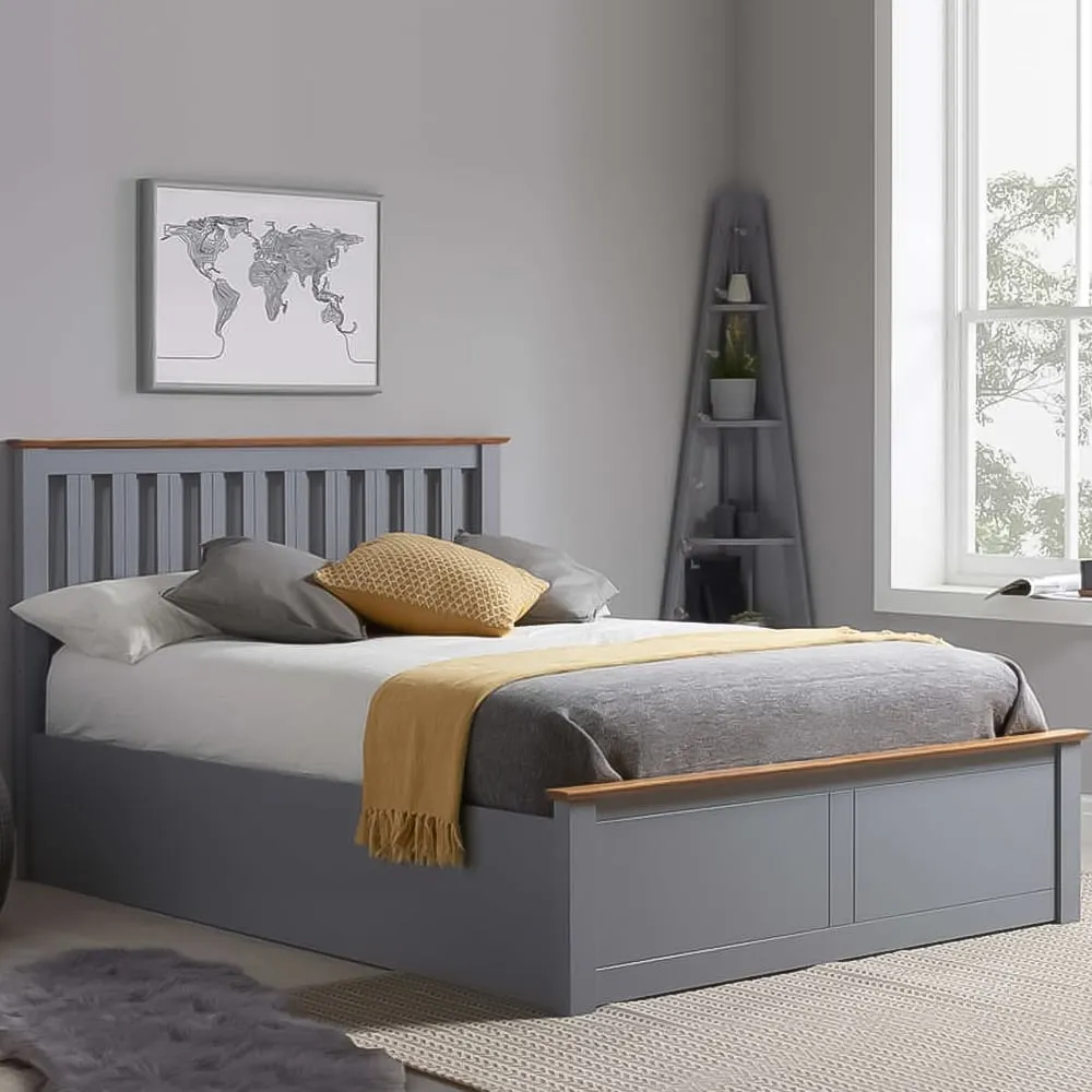 Phoenix King Size Ottoman Bed with Storage - Grey, Rubberwood