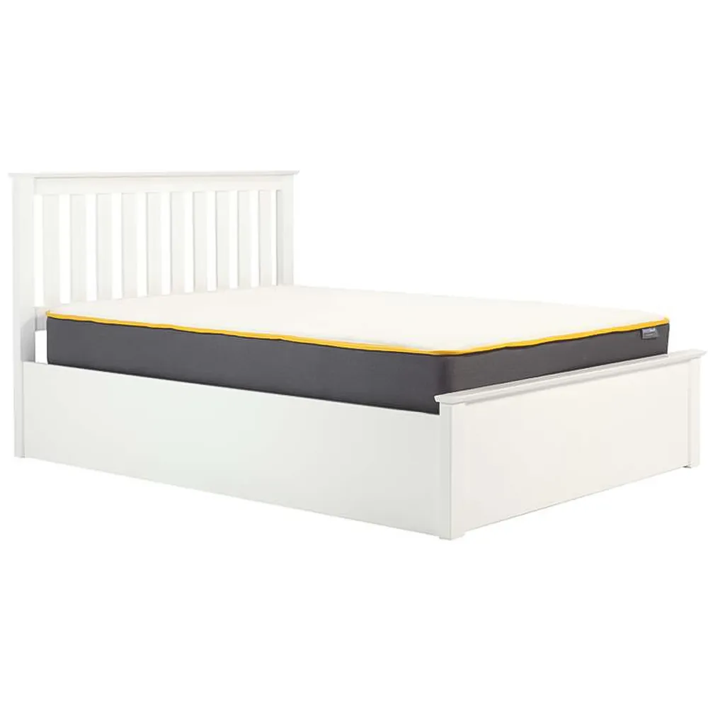 Phoenix King Size Ottoman Bed with Storage - White, Rubberwood