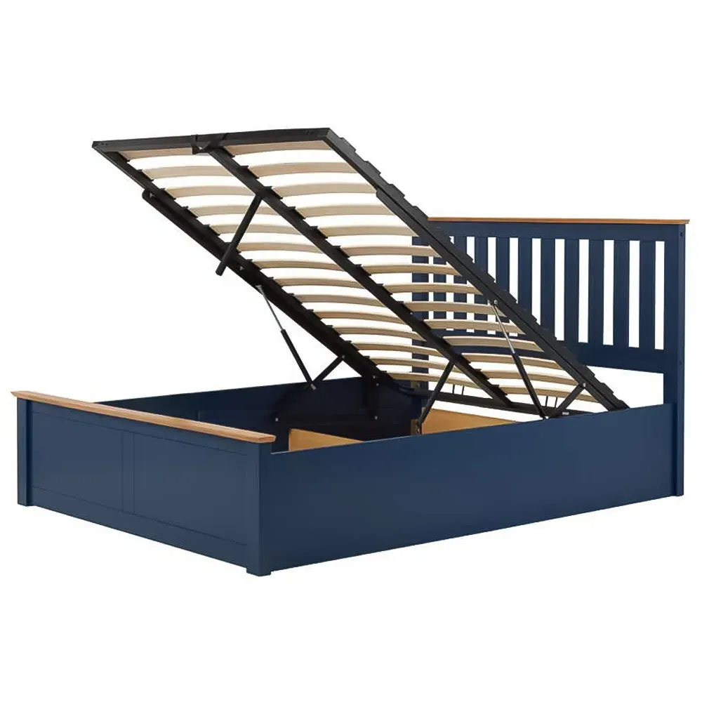 Phoenix Small Double Ottoman Bed with Storage - Blue, Rubberwood
