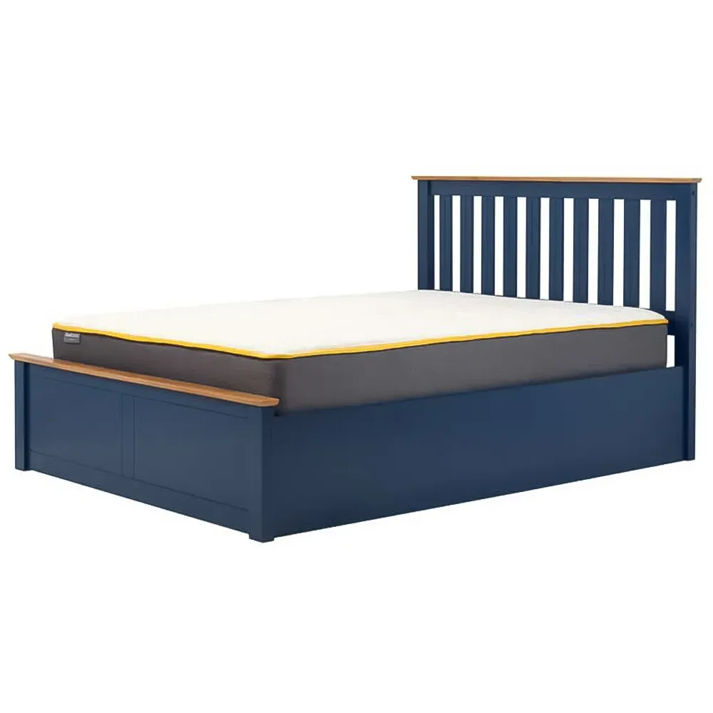 Phoenix Small Double Ottoman Bed with Storage - Blue, Rubberwood