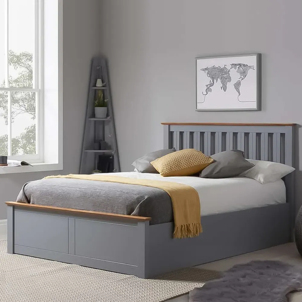 Phoenix Small Double Ottoman Bed with Storage - Grey, Rubberwood