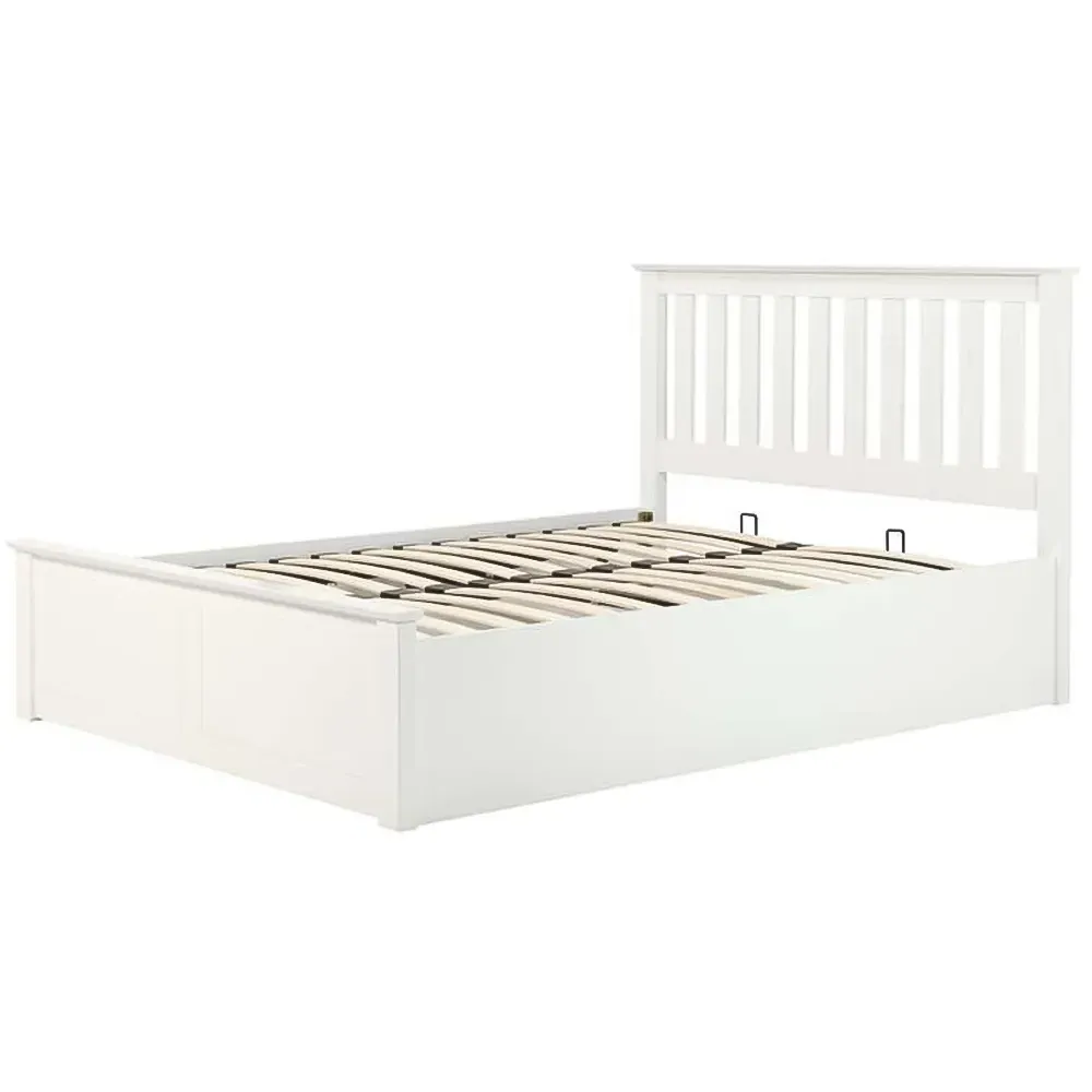 Phoenix Small Double Ottoman Bed with Storage - White, Rubberwood