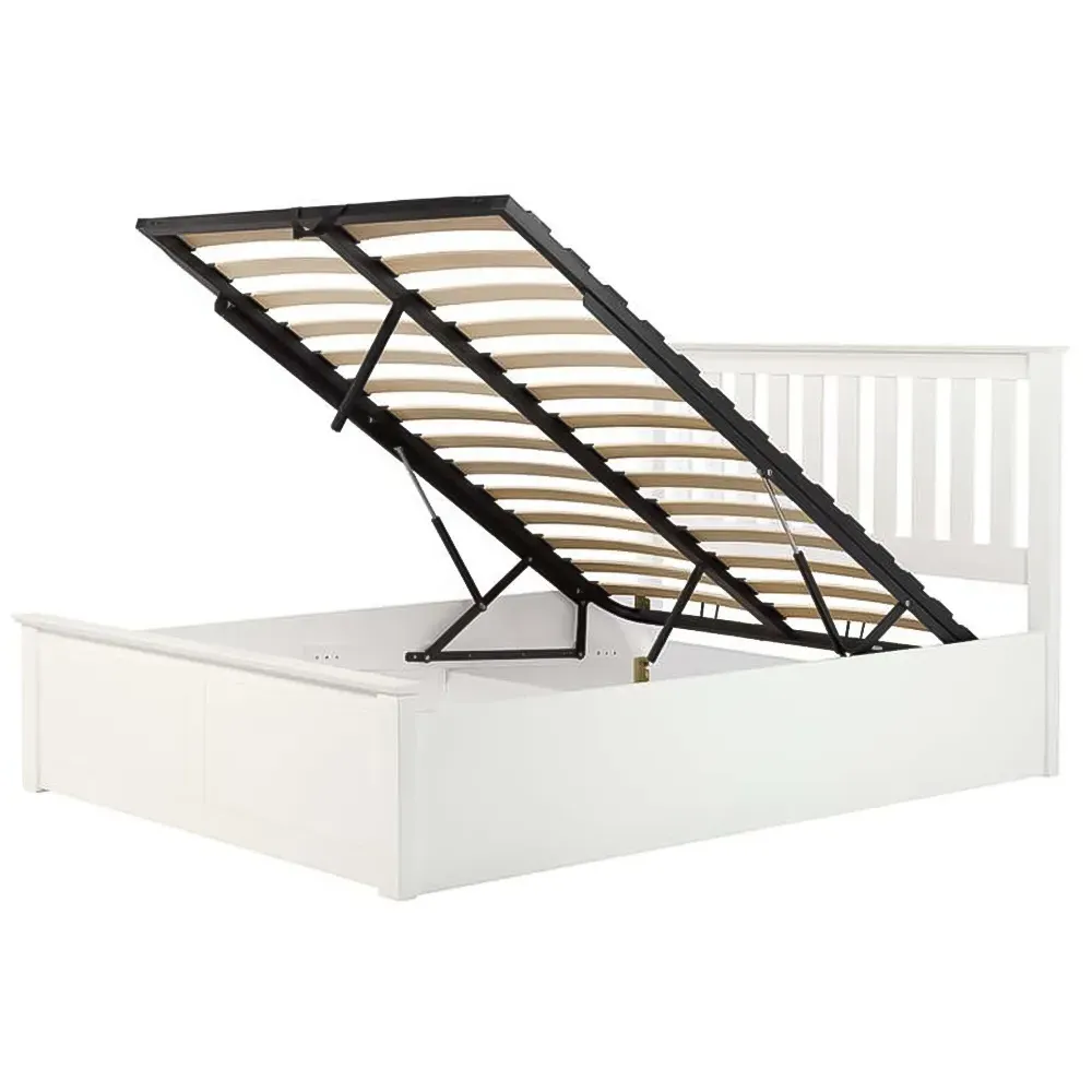 Phoenix Small Double Ottoman Bed with Storage - White, Rubberwood