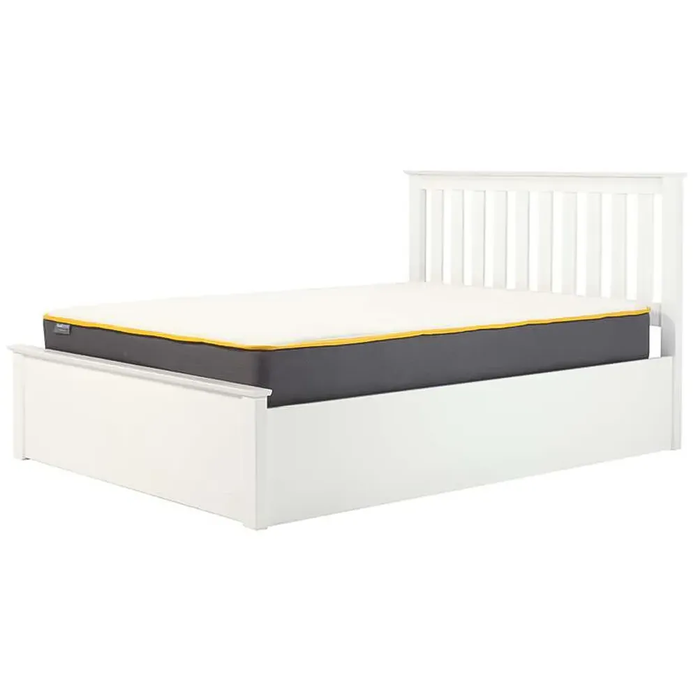 Phoenix Small Double Ottoman Bed with Storage - White, Rubberwood