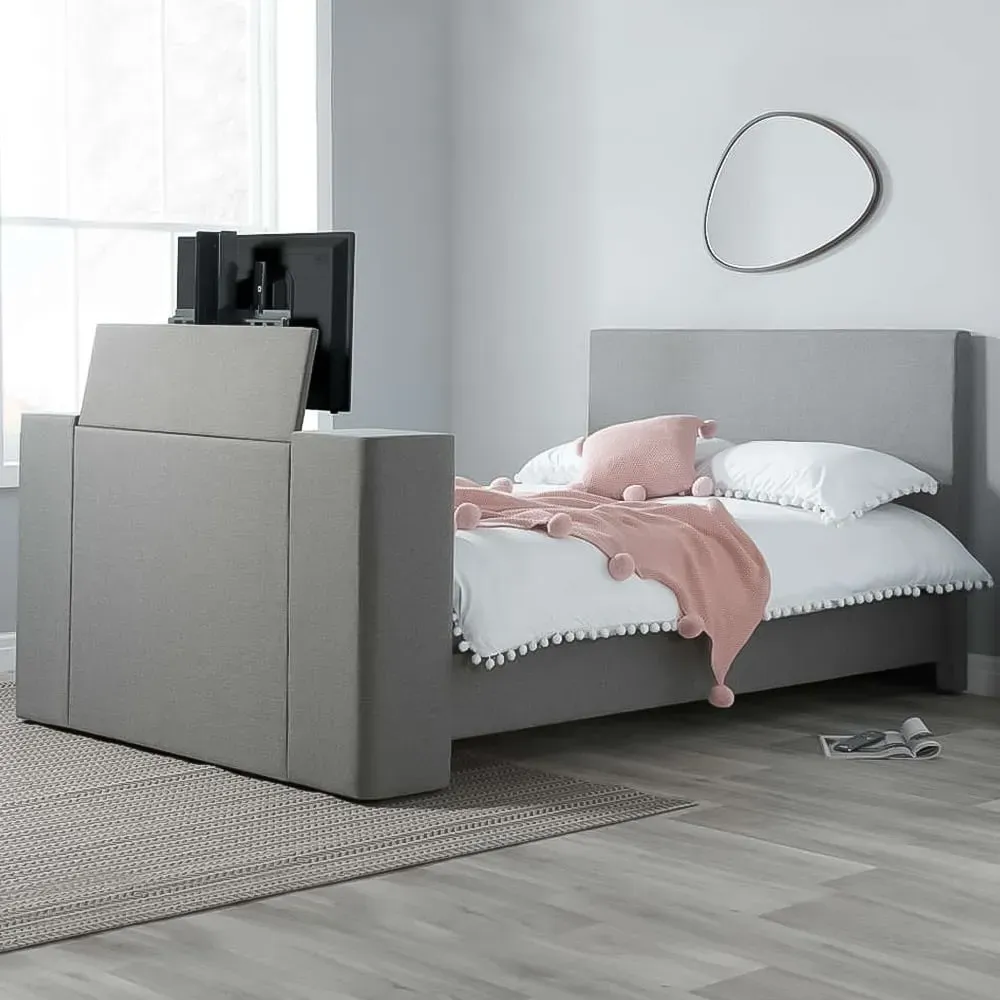 Plaza King Size Bed Frame with TV Bracket - Grey
