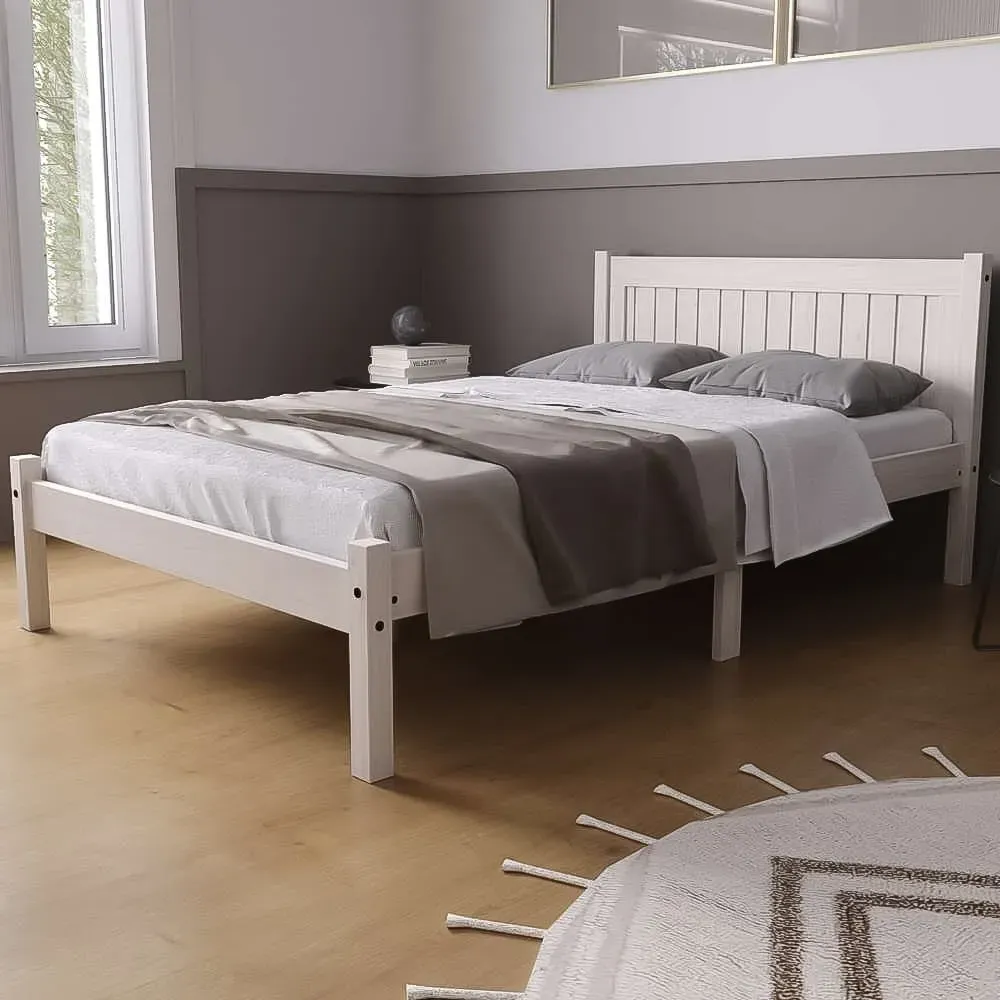 Rio Double Bed Frame - White, Pine