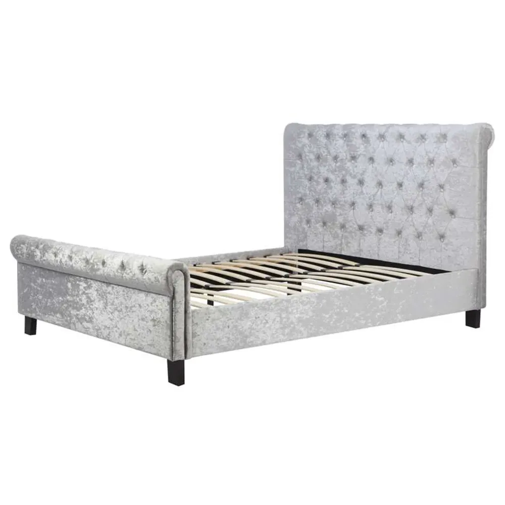 Sienna Double Bed Frame - Grey, Velvet