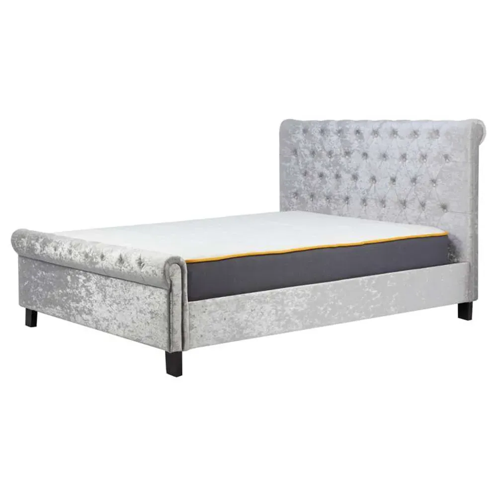 Sienna Double Bed Frame - Grey, Velvet