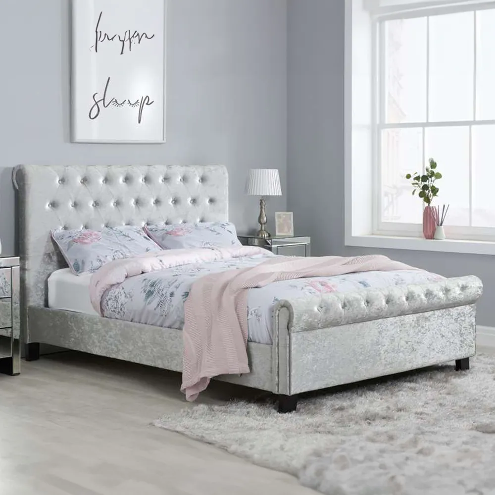Sienna Double Bed Frame - Grey, Velvet image