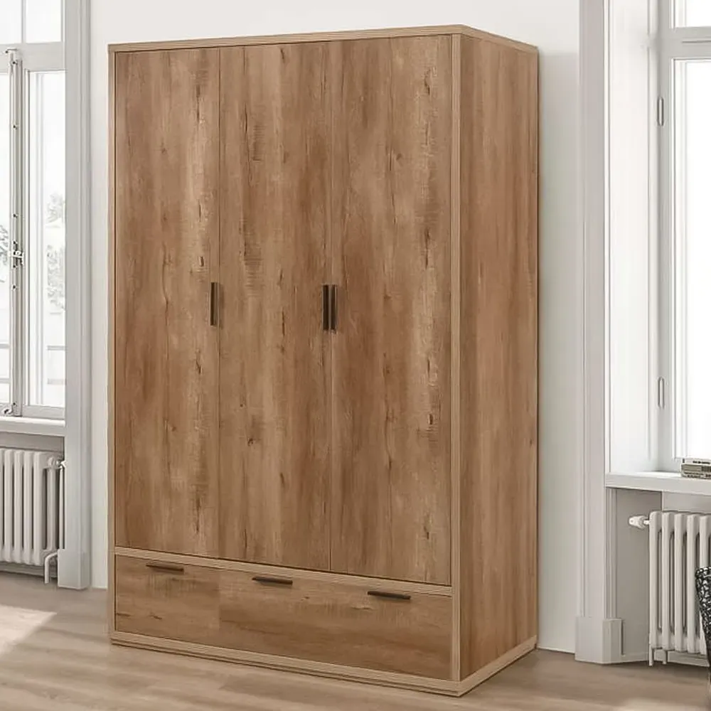 Stockwell 3 Door 2 Drawer Wardrobe - Brown