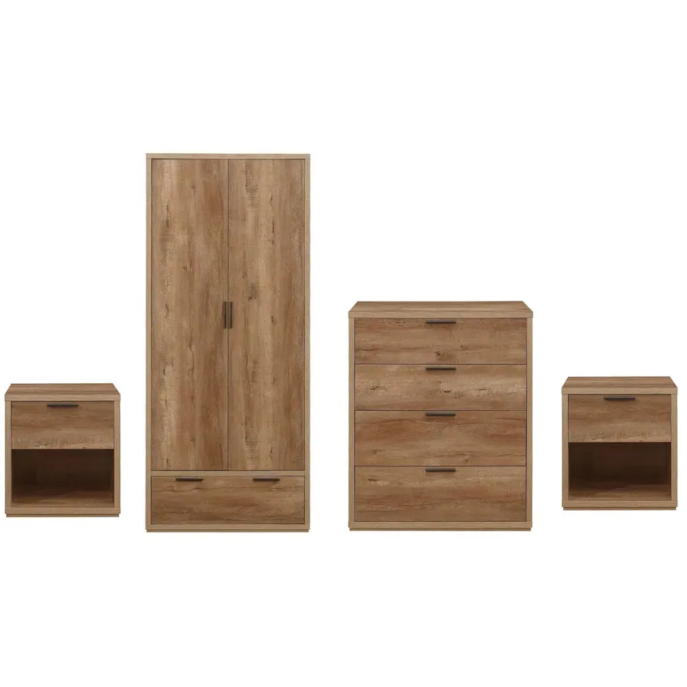 Stockwell 4 Piece Bedroom Furniture Set - Brown, Rustic Oak Effect