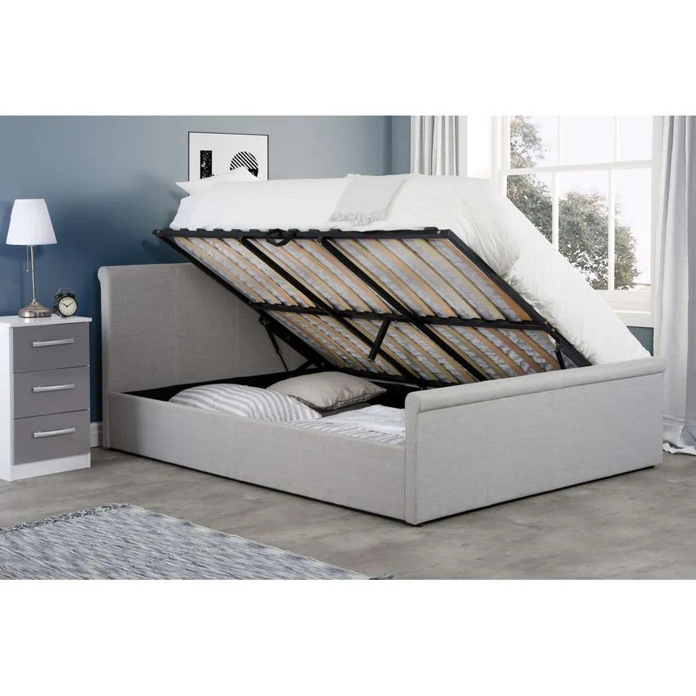 Stratus King Size Ottoman Bed Frame - Grey, Polyester