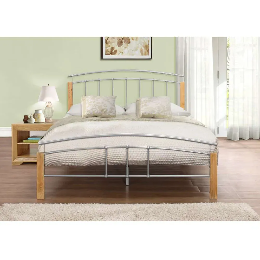 Tetras Double Bed Frame - Silver, Rubberwood