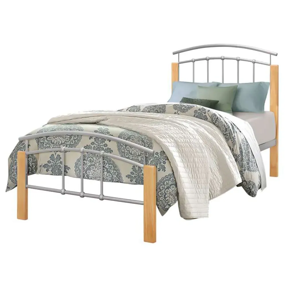 Tetras Single Bed Frame - Silver, Rubberwood