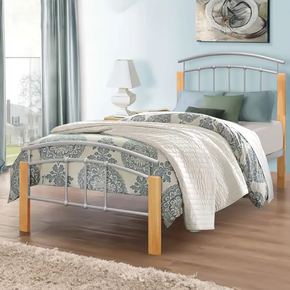 Tetras Single Bed Frame - Silver, Rubberwood image