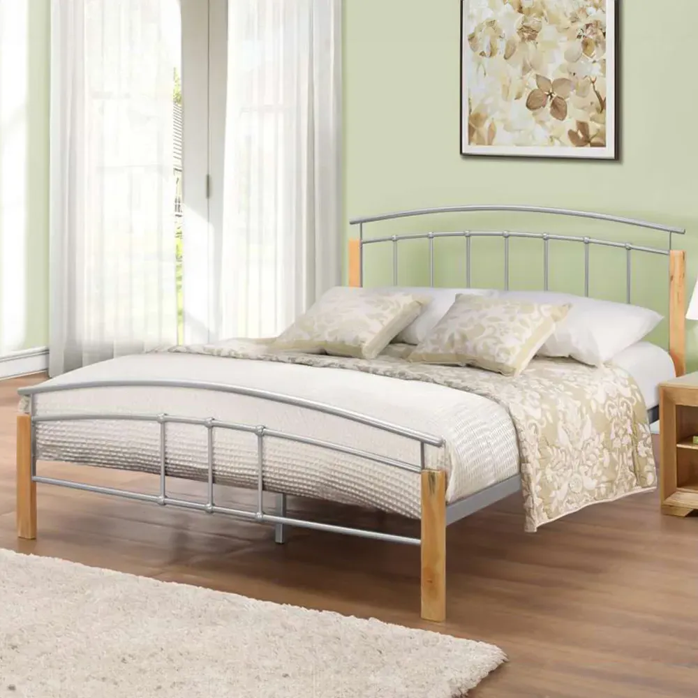 Tetras Small Double Bed Frame - Silver, Rubberwood image