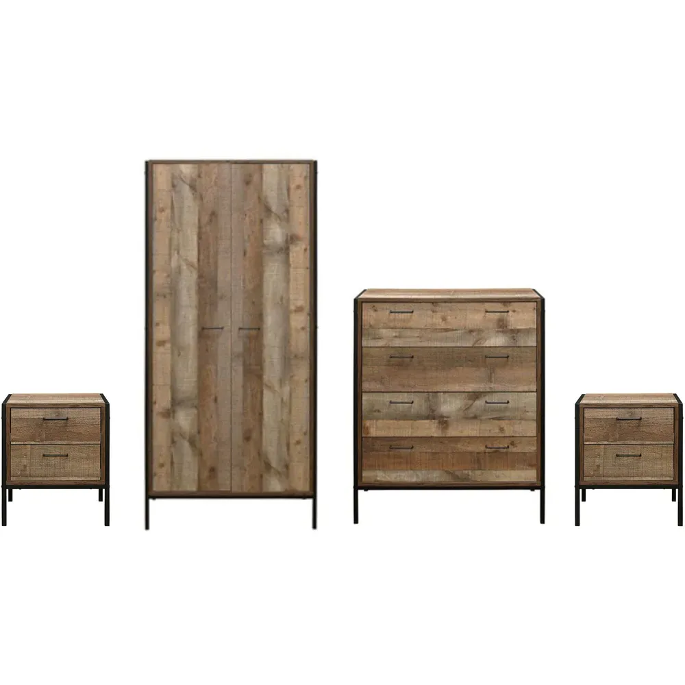 Urban 4 Piece Bedroom Furniture Set - Brown, Wood Effect