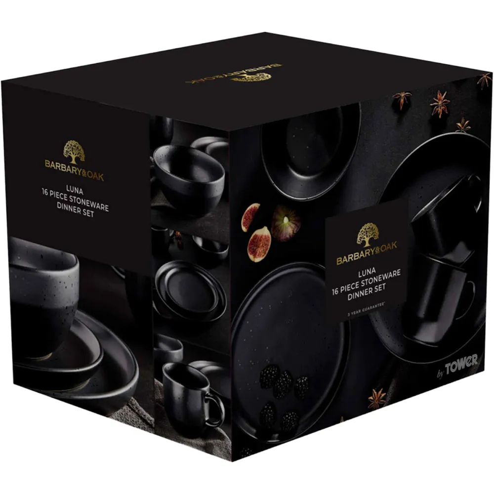 Luna 16 Piece Dinner Set - Black, Stoneware