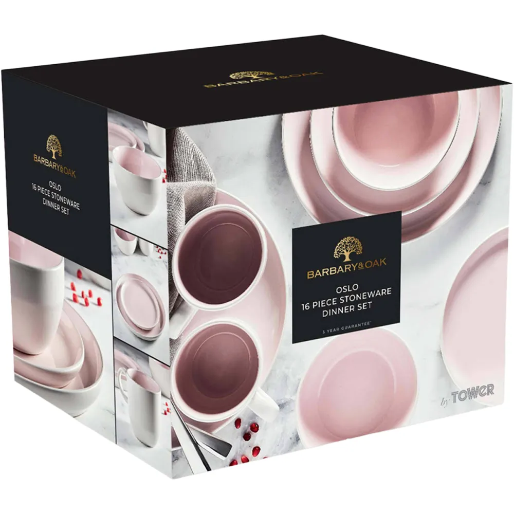 Oslo 16 Piece Dinner Set - Pink, Stoneware