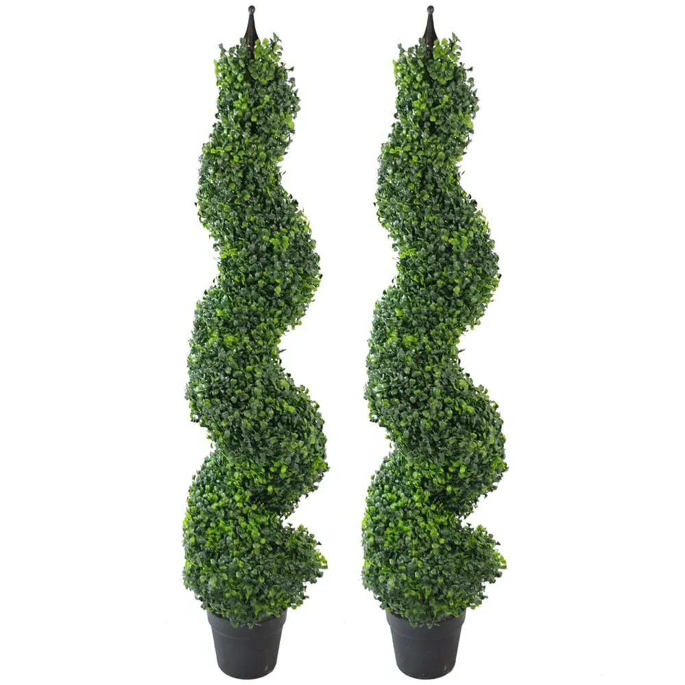 Artificial Boxwood Spiral Topiary Tree 120cm 2 Pack - Green