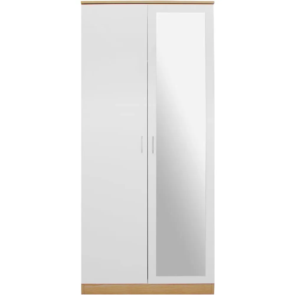 2 Door High Gloss Mirror Wardrobe - White