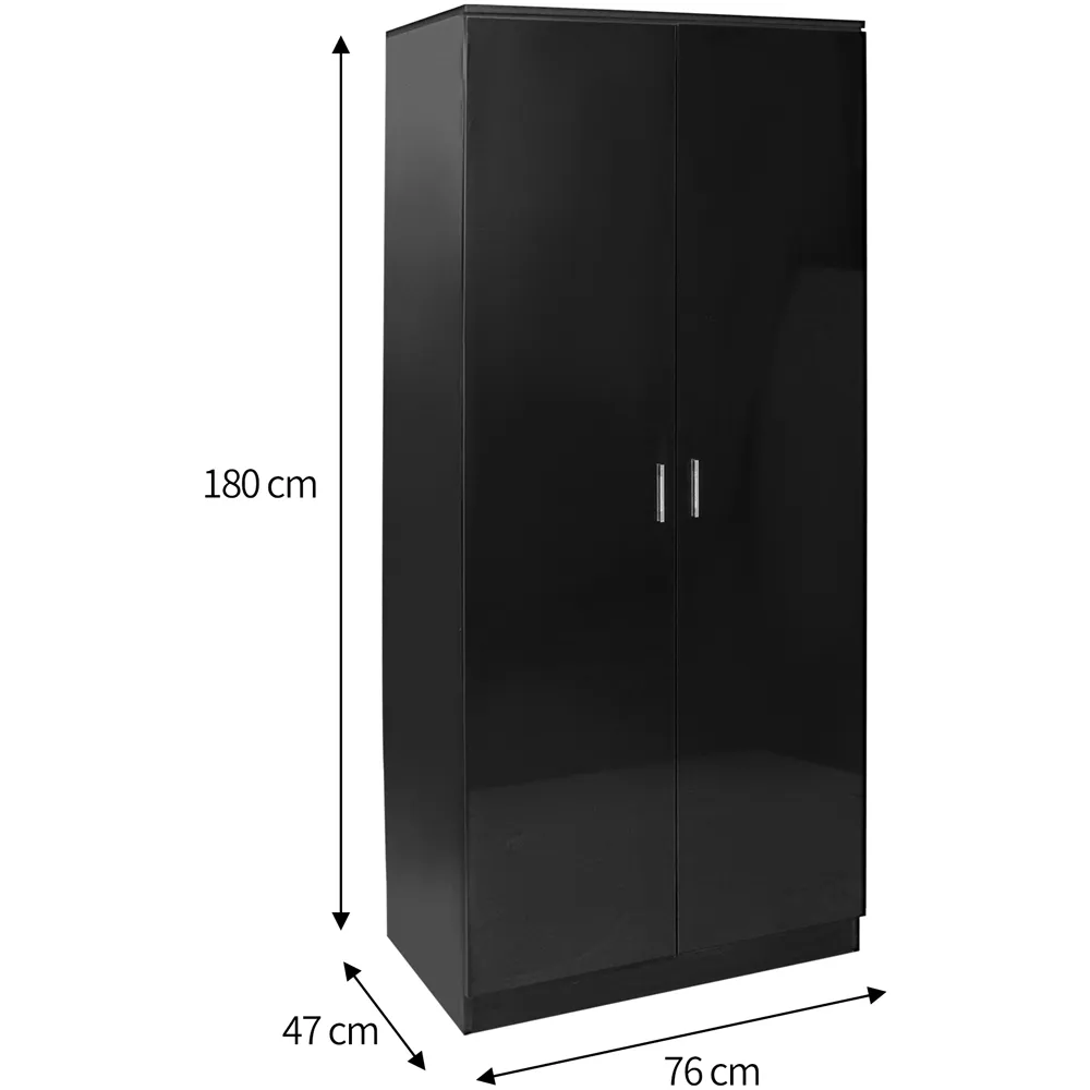 2 Door High Gloss Wardrobe - Black