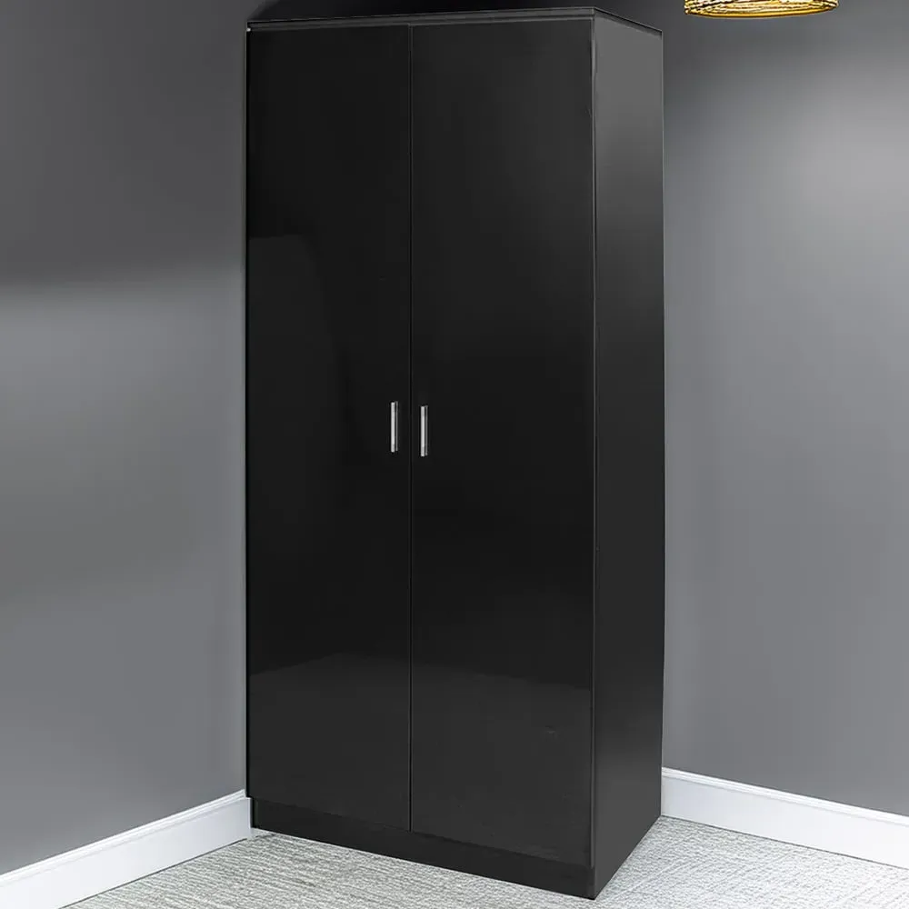 2 Door High Gloss Wardrobe - Black