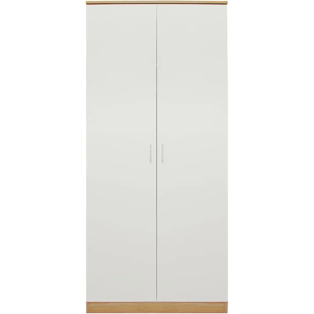 2 Door High Gloss Wardrobe - Oak, Cream