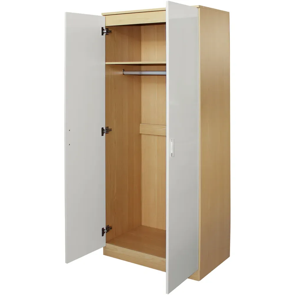 2 Door High Gloss Wardrobe - Oak, Cream
