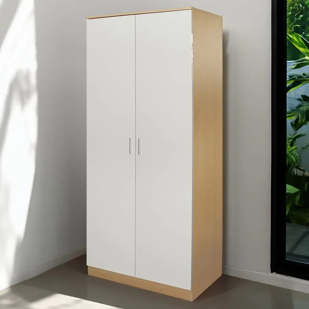 2 Door High Gloss Wardrobe - Oak, Cream