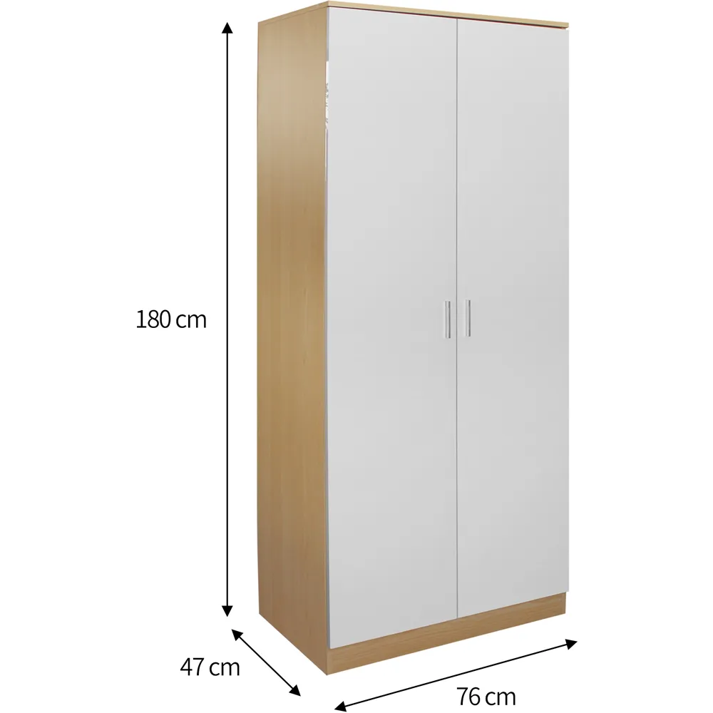 2 Door High Gloss Wardrobe - Oak, White