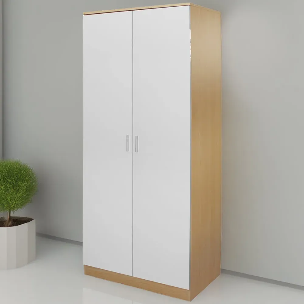 2 Door High Gloss Wardrobe - Oak, White