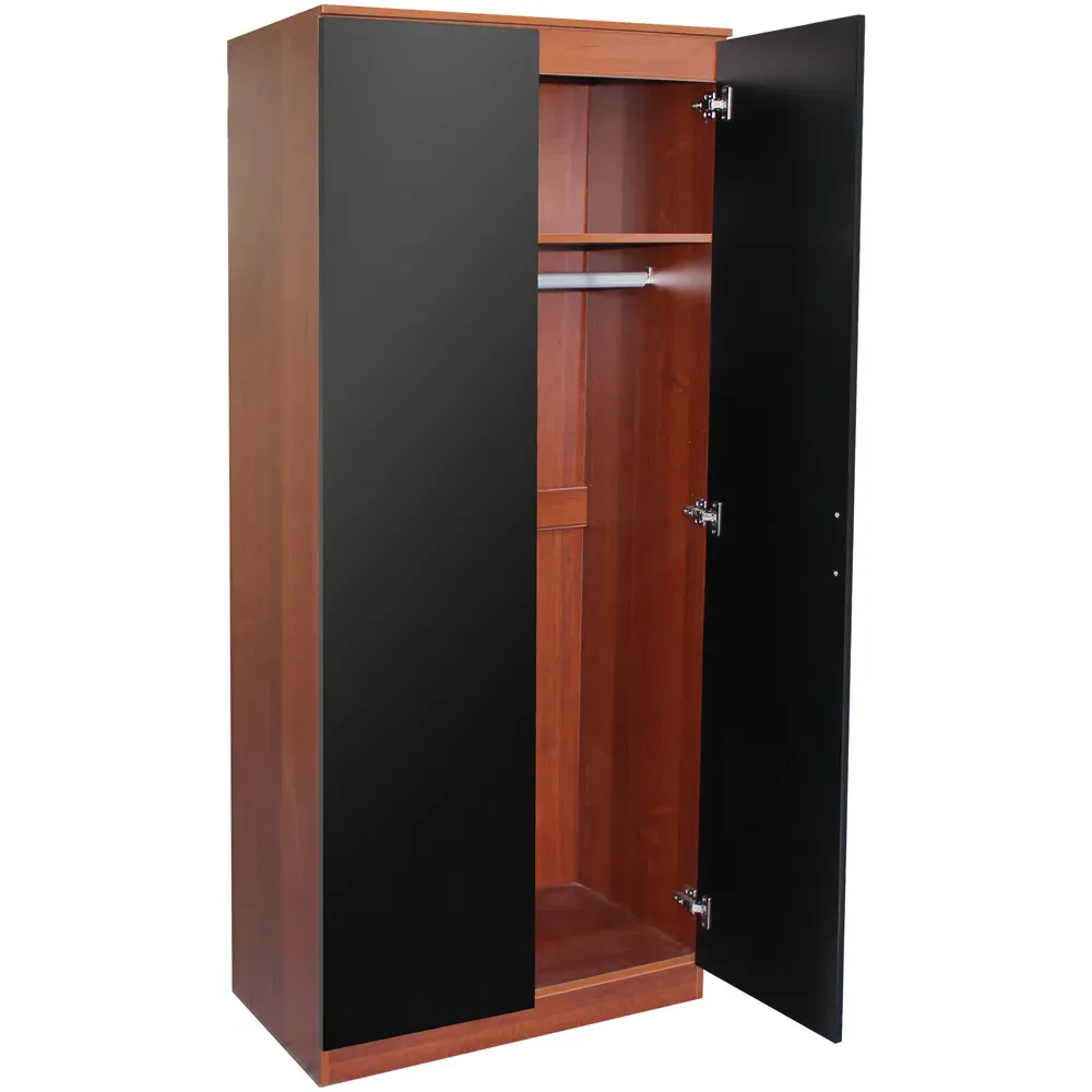 2 Door High Gloss Wardrobe - Walnut, Black