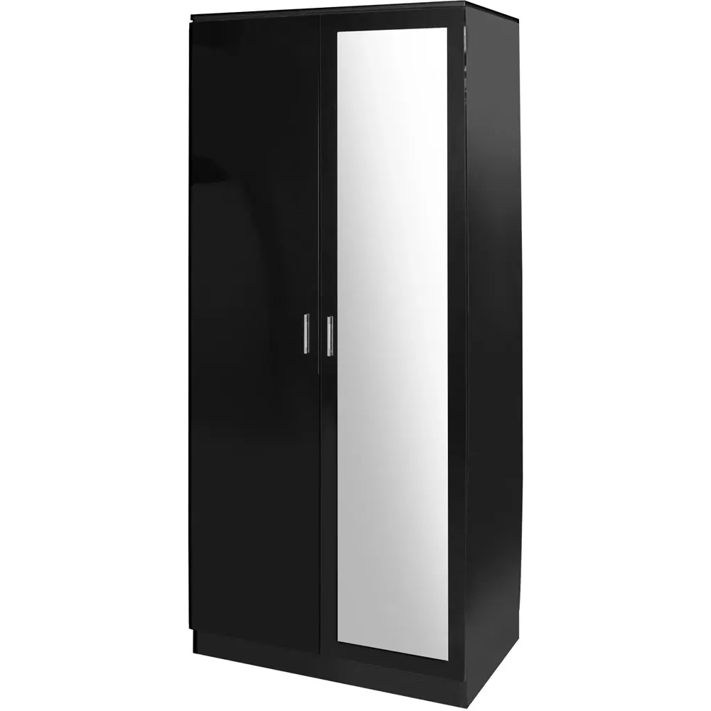 2 Door Mirrored Wardrobe - Black