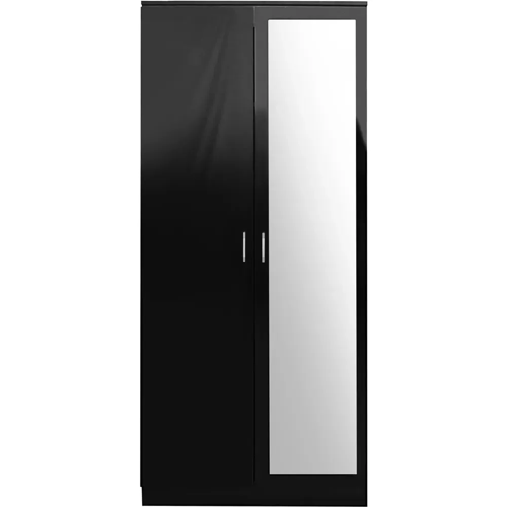 2 Door Mirrored Wardrobe - Black