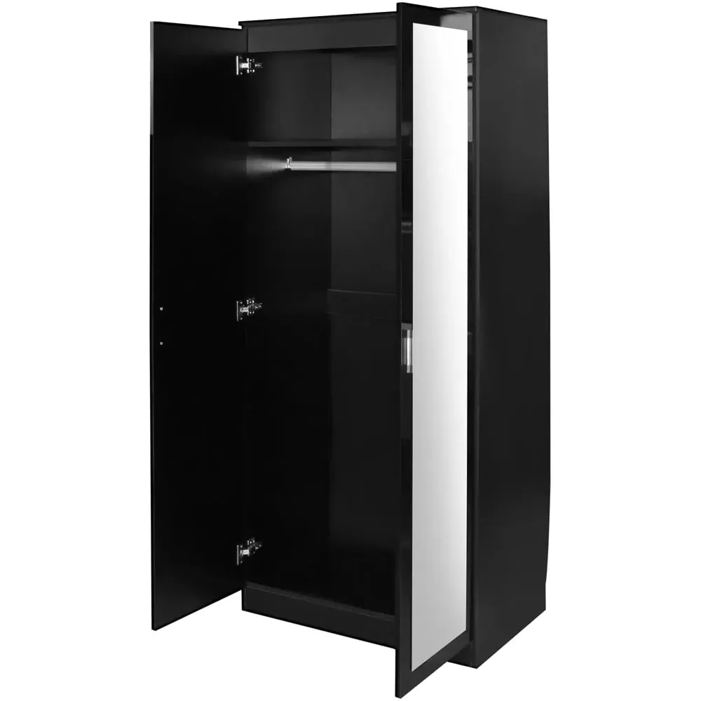 2 Door Mirrored Wardrobe - Black