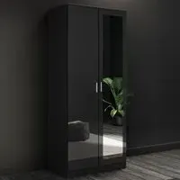 2 Door Mirrored Wardrobe - Black