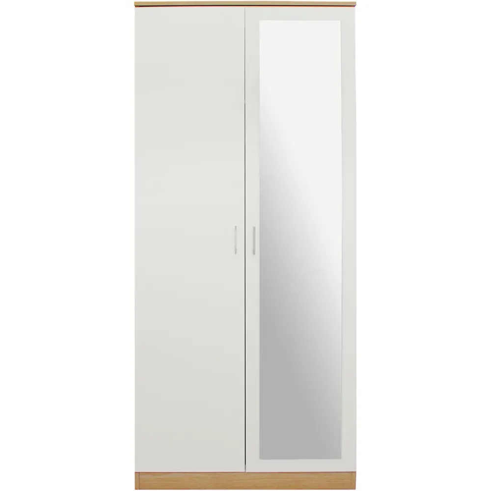 2 Door Mirrored Wardrobe - Oak, Cream