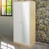 2 Door Mirrored Wardrobe - Oak, Cream