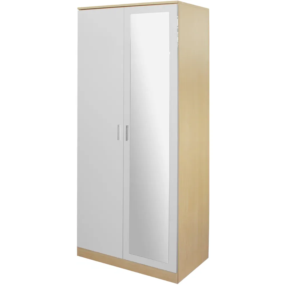 2 Door Mirrored Wardrobe - Oak, White