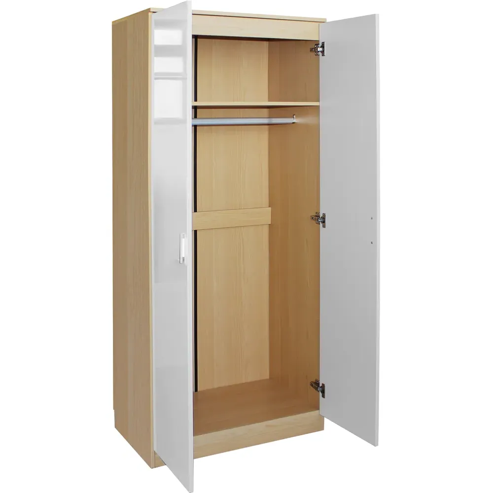 2 Door Mirrored Wardrobe - Oak, White