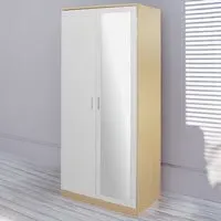 2 Door Mirrored Wardrobe - Oak, White