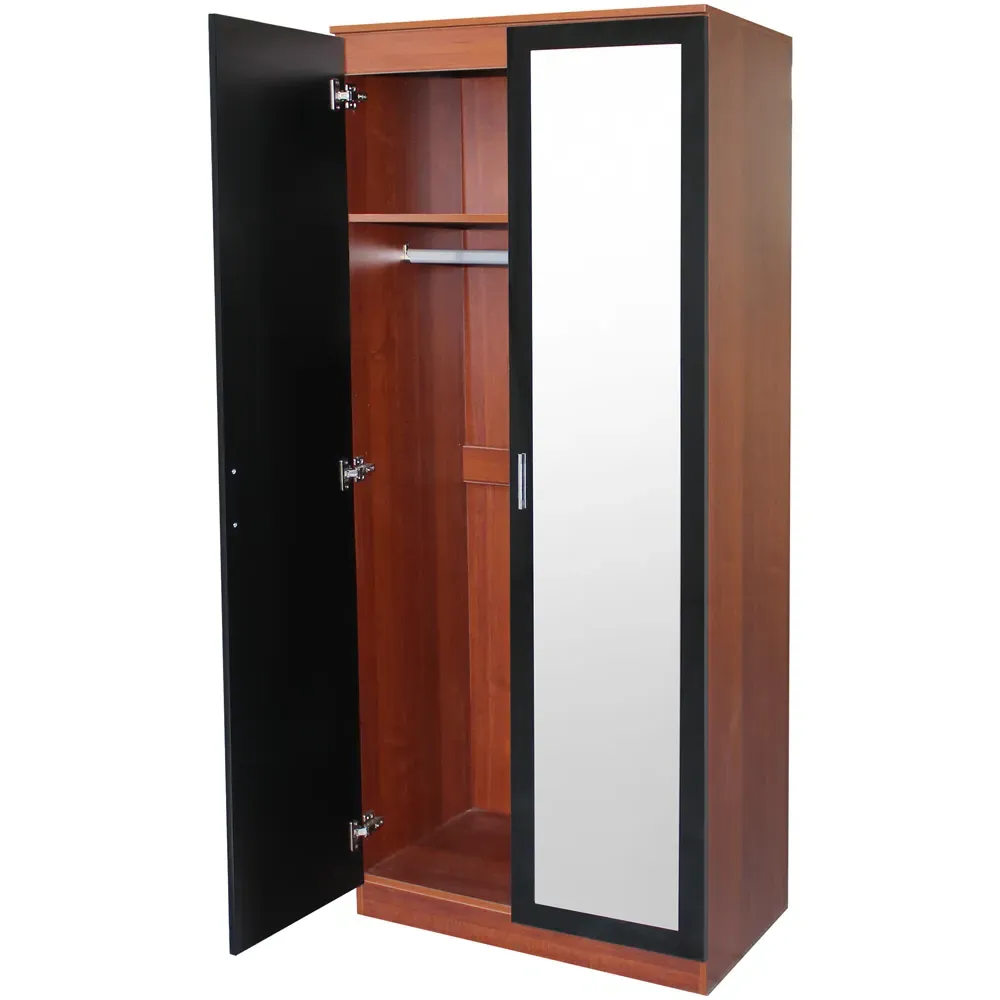 2 Door Mirrored Wardrobe - Walnut, Black