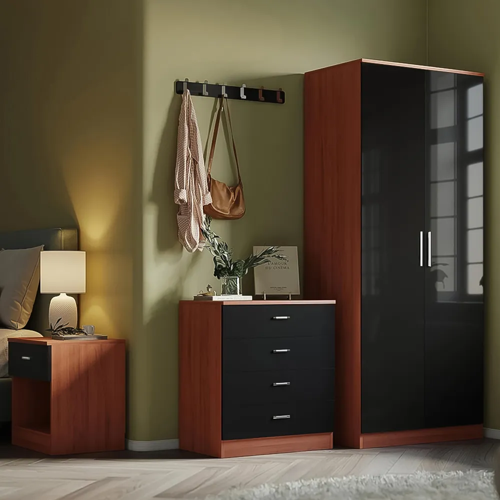 3 Piece Bedroom Furniture Set - Black