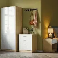 3 Piece Bedroom Furniture Set - Oak, Cream
