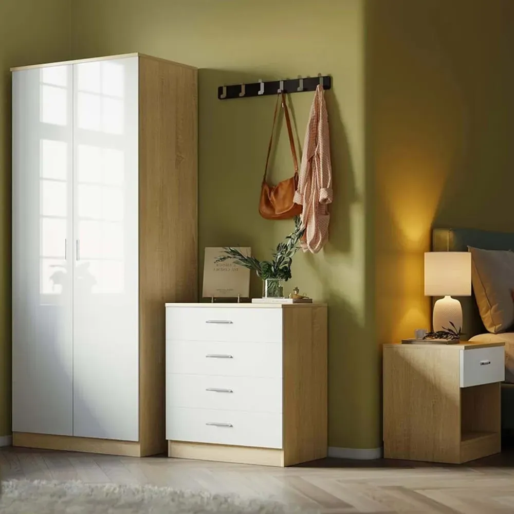 3 Piece Bedroom Furniture Set - Oak, Cream