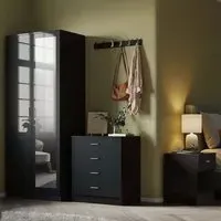 3 Piece Bedroom Furniture Set with Mirror - Black