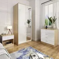 3 Piece Bedroom Furniture Set with Mirror - White
