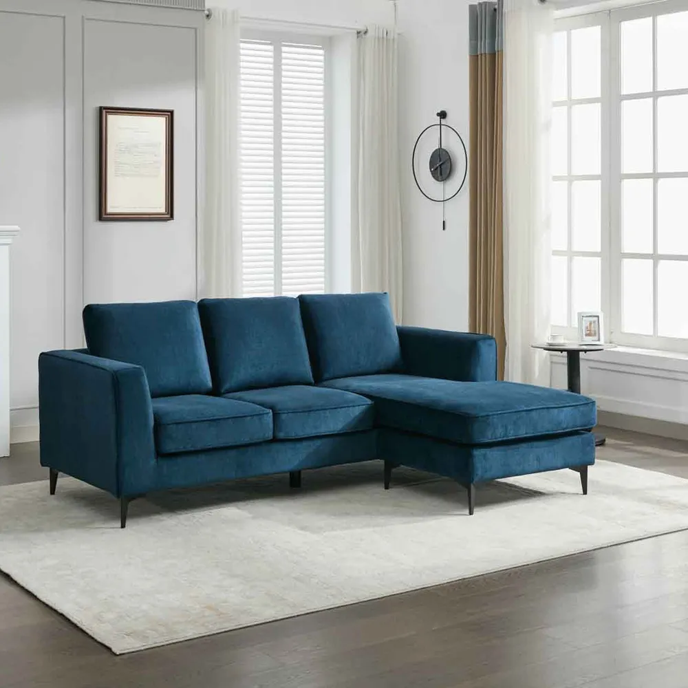 3-Seater L-Shaped Reversible Chaise Sofa - Blue
